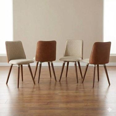 Imagem de Kit 4 Cadeiras Giratórias Madeira Dakota Natural/Champanhe