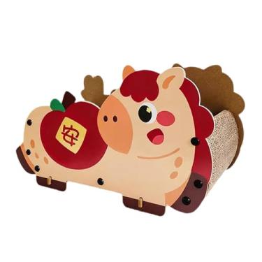 Imagem de Fenteer Arranhador para Gatos em Formato de Cavalo, Almofada para Afiar as Garras, Confortável, em Papelão Ondulado, Ideal para Treinamento, Sono e Descanso, Vermelho