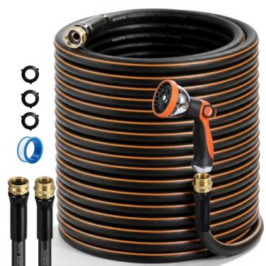 Imagem de Mangueira de jardim, mangueira de água de borracha resistente de 23 m, 5/20.3 cm com bocal de pulverização de 10 modos, explosão de 550 PSI, conectores giratórios anti-torção de 360°, flexível para