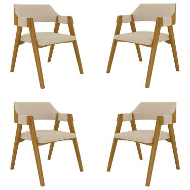 Imagem de Kit 4 Cadeiras Sala De Jantar E Jogos Carteados Madeira Maciça Poker Linho Offwhite-mel G42 - Gran Belo