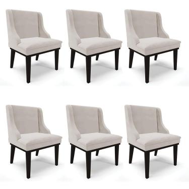 Imagem de Kit 06 Cadeiras Liz Veludo Cinza Base Fixa Madeira Preto -