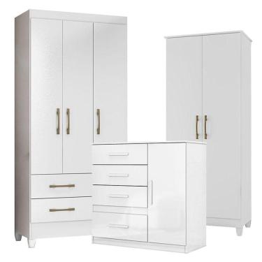 Imagem de Guarda Roupa Infantil Lima Com Cômoda Vênus E Armário Multiuso Jade Branco Brilho - Moval