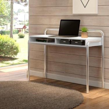 Imagem de Escrivaninha Branca Tubos Cromados - MÓVEIS CARRARO