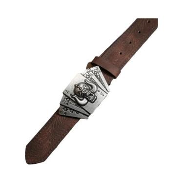 Imagem de Cinto Unissex Em Couro PU Marrom Com Fivela Estilo Western E Pregos Pe