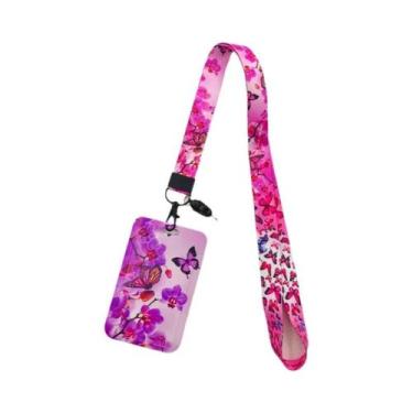 Imagem de Porta-Crachá Borboleta Feminino Com Cordão Para Identificação E Cartõe