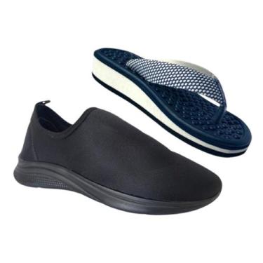 Imagem de Kit Tênis Feminino Calce Fácil Confortável + Chinelo Ortopédico Massag