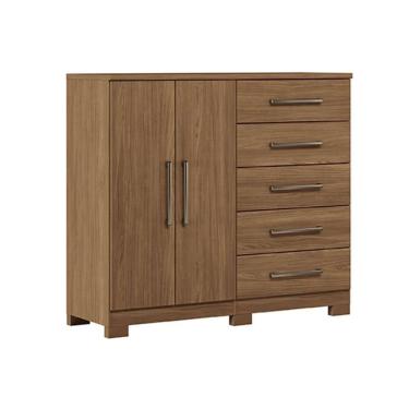 Imagem de Cômoda Infantil Malaga 2.5 2 Portas E 5 Gavetas C- Pés Jatoba - Santos Andirá