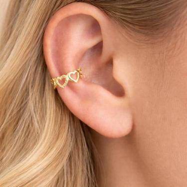 Imagem de Piercing Fake Coração Sem Furo  Brinco de Pressão Folheado a Ouro  Ear