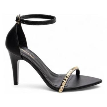 Imagem de Sandália Feminina Salto Alto Fino Stiletto Tira Tornozelo Detalhe Tachas Elegante Festa-Feminino