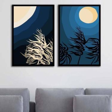 Imagem de Kit 2 Quadros Arte Boho Degradê Azul E Bege 33X24Cm