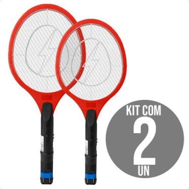 Imagem de Raquete Elétrica Mata Insetos E Mosquitos Recarregável Bivolt Kit com 