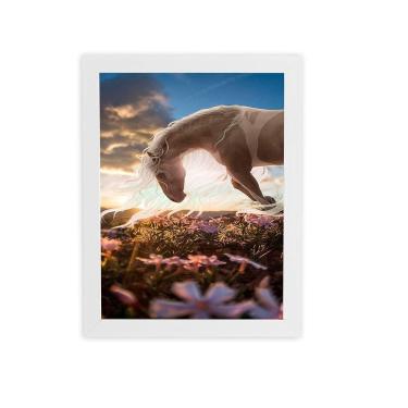 Imagem de Cavalo Crina Branca Desenho Quadro Moldura Branca 60X40Cm