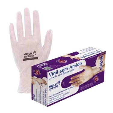 Imagem de Luva Descartável Vinil S/ Pó Transparente Cx Com 100 Volk M G EG CA 20
