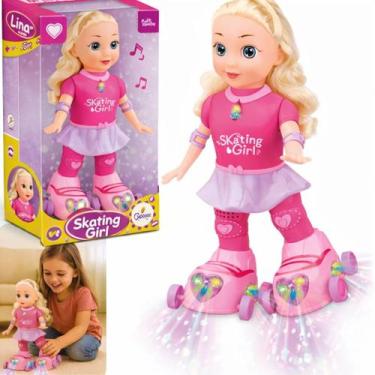 Imagem de Boneca Patinadora Musical Led Anda Sozinha Brinquedo Infantil Divertid
