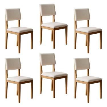 Imagem de Kit 6 Cadeiras para Sala de Jantar Pés Madeira Maciça Carol Cinamomo/Palha