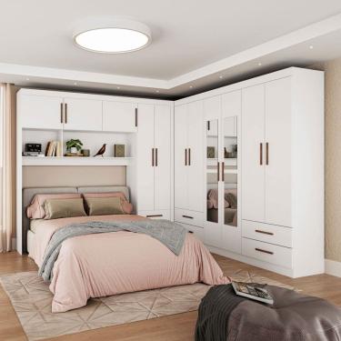 Imagem de Guarda-Roupa Casal Modulado Eleganza 11 Portas 6 Gavetas com Espelho Branco - Pnr Móveis