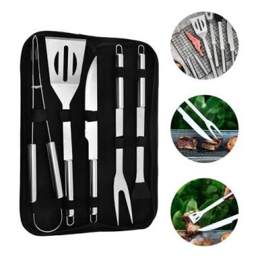 Imagem de Kit Churrasco 6 Peças em Aço Inox com Estojo Premium Faca 38cm Garfo P