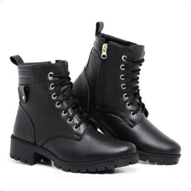Imagem de Bota Casual Feminina Coturno Feminino Moderno Cano Curto Zíper Lateral Preta Confortáve...