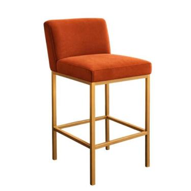 Imagem de Banqueta Viena Alta Estofada em Veludo com Base de Metal Terracota Lib