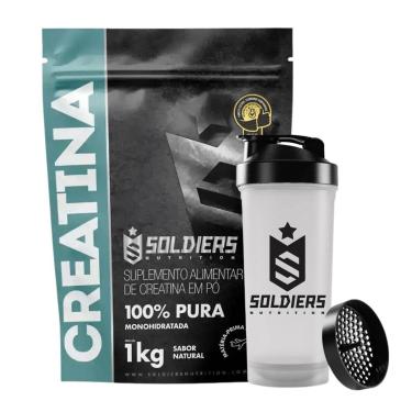 Imagem de Kit Creatina 1kg Coqueteleira Slim Preto Transparente Soldiers Nutrition-Unissex