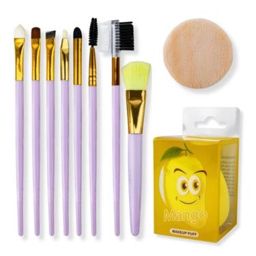 Imagem de Kit 8 Pincéis Maquiagem Esponja Manga Maquiagem Base Pó Makeup Blush R