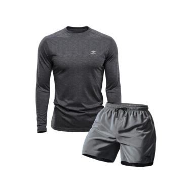 Imagem de Conjunto Camiseta Manga Longa Dry Proteção Uv e Short Mauricinho Academia Verão Básico-...