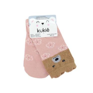 Imagem de Meia Infantil Feminina Kukiê Cano Longo Ursinha Rosê - 68131, Rosa, 30