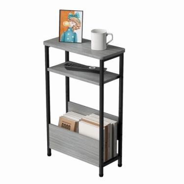 Imagem de Mesa lateral THUMEYE 7.1 Estreita de 3 camadas com porta-revistas cinz
