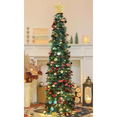 Imagem de Árvore de Natal HMASYO Pop Up 1,5 m com luzes de temporizador Blue Tin