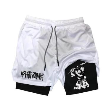 Imagem de Shorts De Corrida Masculinos 2 Em 1 Em Malha Com Estampa De Anime, Cal
