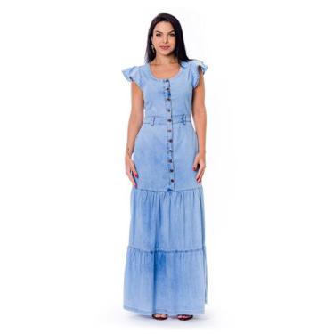 Imagem de Vestido Manga Franzida Jeans Longo Saia Três Marias - RESTRITO JEANS, 