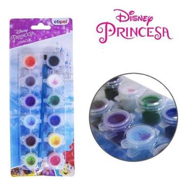Imagem de Kit com 12 Cores Sortidas de Tinta Gauche - Princesas Disney - ETIPEL