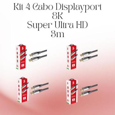 Imagem de Kit 4 Cabos DisplayPort 1.4 HBR 8K Ultra HD 3M para Monitores Avançado