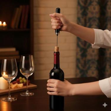 Imagem de SacaRolhas Pneumático  Abre Vinho Fácil e Sem Esforço Professional Pra