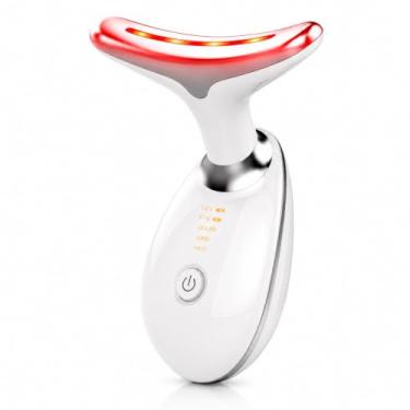 Imagem de Massageador Facial LED 7 Cores - Modos, Aparelho Anti-Rugas para Rosto e Pescoço, Tratamento Estético Vibratório com Luz LED Para Elevação da Pele Lifting Bivolt Recarregável (Branco)