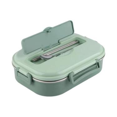 Imagem de Caixa Bento Portátil De Aço Inoxidável Com 4 Compartimentos Para Armaz