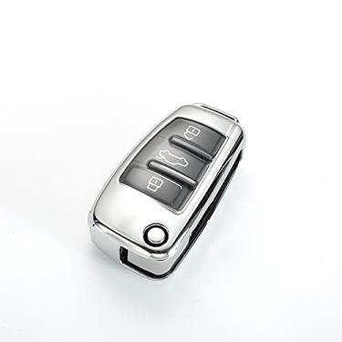 Imagem de WSWJDW Porta-chaves de TPU macio para carro capa porta-chaves anel porta-chaves masculino feminino porta-chaves porta-chaves, adequado para Audi A1 A3 A4 A5 Q7 A6 C5 C6, prata
