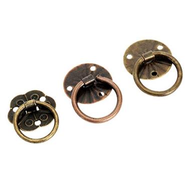 Imagem de 12 pcs mini anel lida com botões de bronze/bronze de bronze vintage caixa de jóias decorativas puxa gaveta de gaveta flor flor 20mm parafusos YYDFPIIA (Color : Round Brass)