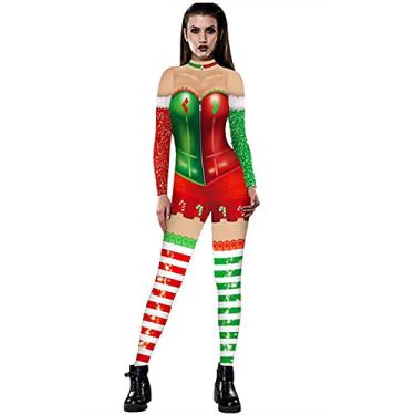 Imagem de Yajun Macacões de Natal para mulheres, manga comprida, gola alta, zíper, cosplay, body em geral elegante, roupa elástica, B, P (busto: 79 cm)