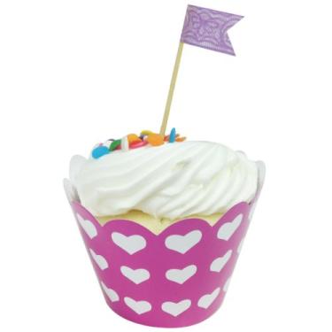 Imagem de Wrapables Embalagem para cupcake, padrão, corações, rosa choque, conjunto de 60