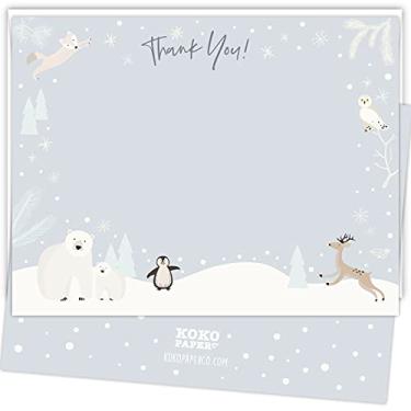 Imagem de Koko Paper Co Snowy Winter Wonderland Thank You Cards with Arctic Animals | 25 Flat Cards and 25 Bright White Envelopes | Printed on Heavy Card Stock.