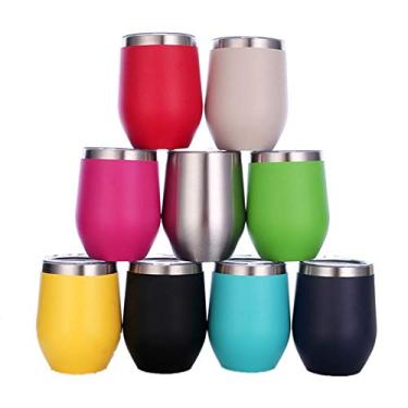 Imagem de Gteller Copo de vinho de aço inoxidável de 340 g com tampa, caneca de viagem com isolamento de parede dupla, perfeita para vinho, café, bebidas, champanhe, coquetéis (verde)