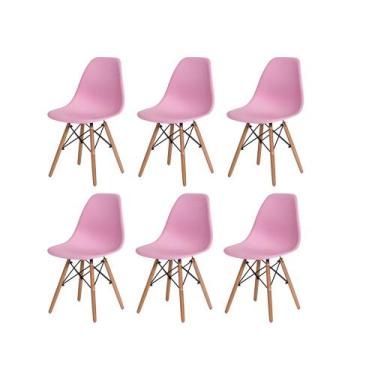 Imagem de Kit 6 Cadeiras Charles Eames Eiffel Rosa Claro Base Madeira Sala Cozin