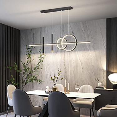Imagem de Luz pendente LED moderna para ilha de cozinha com holofotes, luminária suspensa ajustável, lustre LED linear regulável para sala de jantar-preto 100 cm/39 polegadas