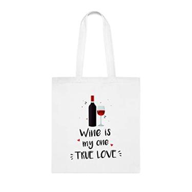 Imagem de Sacola Wine Is My One True Love, presente engraçado para amantes de vinho, bolsa de ombro, bolsas reutilizáveis, ideia de de Natal, Branco