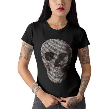 Imagem de Camiseta Feminina Caveira Skull Escritas Do Rock Baby Look - Hipsters