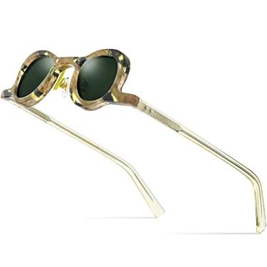 Imagem de Óculos de sol polarizados acetato masculino retrô vintage pequeno oval redondo óculos de sol femininos tons, amarelo, tamanho único