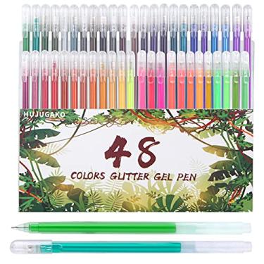 Imagem de Caneta de gel com glitter com ponta fina com 150% mais tinta para adultos, livros de colorir, desenhar, rabiscar, artesanato, álbuns de recortes, diário com balas, 48 cores