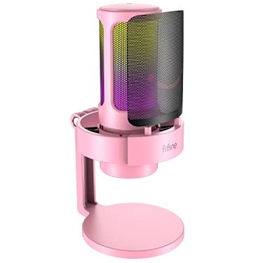 Imagem de FIFINE Microfone para jogos de streaming USB,microfone condensador de computador para vídeo,YouTube,botão de ganho,conector de fone de ouvido de 3,5 mm,compatível com PS4/PS5/computador-A8 rosa