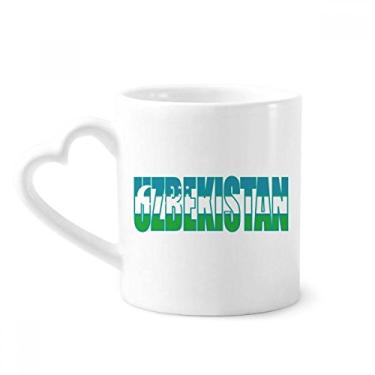 Imagem de Caneca com nome da bandeira do país do Uzbequistão café cerâmica copo de coração de vidro